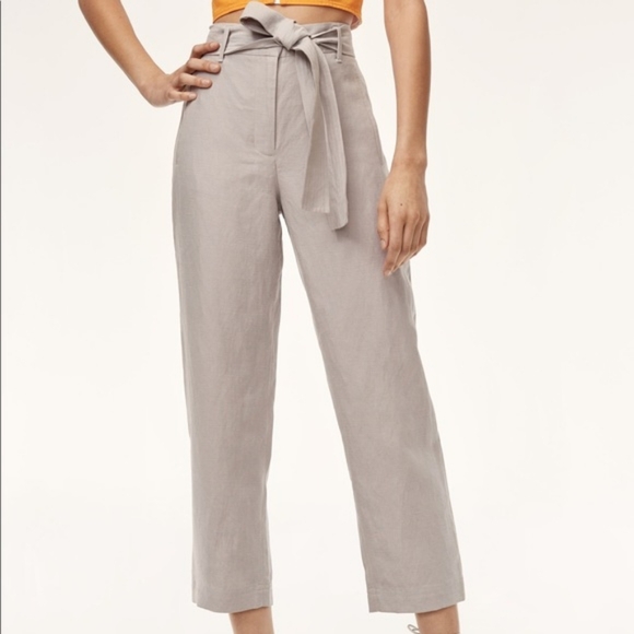 Aritzia Wilfred Cauchy Linen Lyocell Tie Front Pants Gray Size 6 - Picture 3 of 8